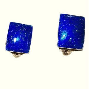 Sterling Silver & Blue Acrylic Sparkle Clip-on Earrings